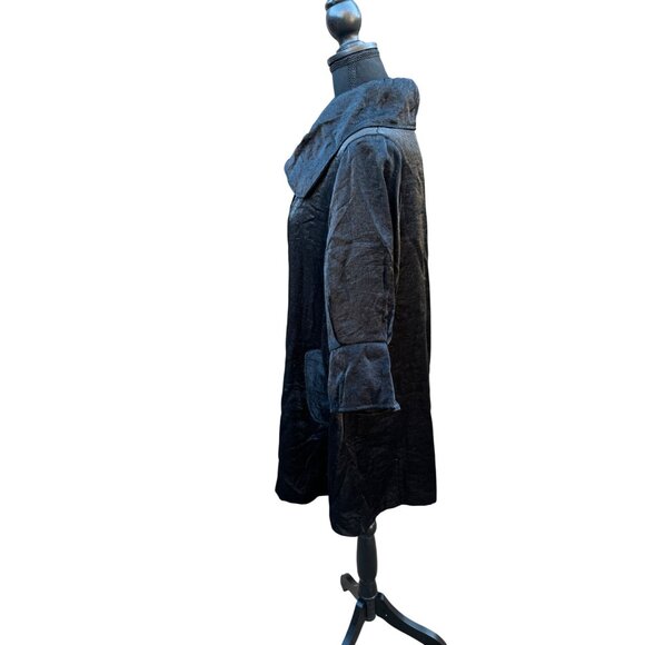 Urban Mango Black Shimmer Button-Up Jacket Tunic Evening Formal Lagenlook Artsy - Picture 4 of 11